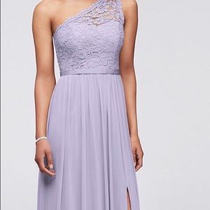 David’s Bridal one shoulder lace and mesh dress